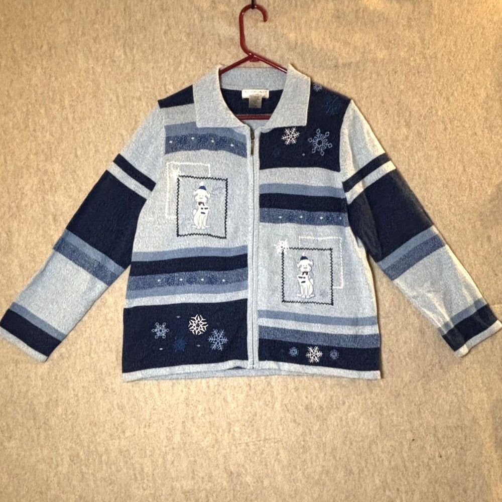 Holiday Christmas P LargeSnowflake Dog Sweater Cardigan Zip Up Grandma Novelty